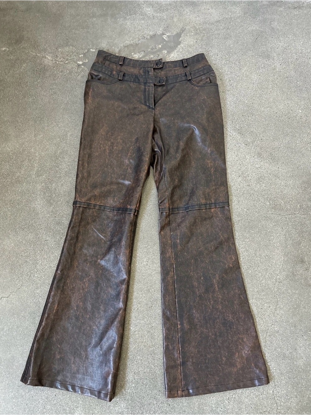 Alberto Makali Brown Faux Leather Flare Pants
